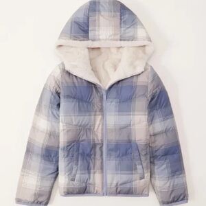ABERCROMBIE & FITCH Blue Plaid Cozy Reversible Puffer Jacket 11/12